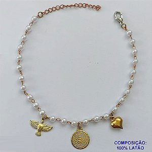 PULSEIRA PRONTA PARA O BANHO(CX105) - PULSEIRA COM PÉROLAS E MEDALHAS - TAMANHO 18CM - PESO TOTAL 2,6GR - BRU14072