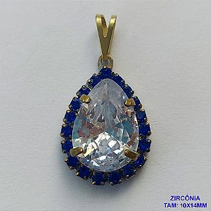 PINGENTE NO BRUTO PRONTO PARA O BANHO(CX105) - PINGENTE COM BASE CRAVEJADA EM CRISTAIS AZUIS E ZIRCÔNIA CRISTAL 10X14MM - PESO TOTAL 2,9GR - BRU14079