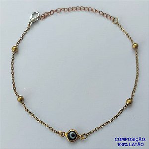 PULSEIRA NO BRUTO PRONTO PARA O BANHO(CX110) - PULSEIRA COM BOLINHAS E OLHO GREGO 18CM + EXTENSOR - COMPOSIÇÃO 100% LATÃO - PESO: 1,5GR  BRU14091