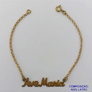 PULSEIRA NO BRUTO PRONTO PARA O BANHO(CX106) - PULSEIRA COM PINGENTE AVE MARIA - TAMANHO: 18CM - COMPOSIÇÃO 100% LATÃO - PESO: 2,1GR  BRU14097