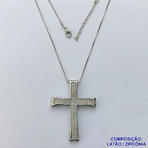 GARGANTILHA NO BRUTO PRONTO PARA O BANHO -(CX.49)  GARGANTILHA COM CORRENTE VENEZIANA 45CM + EXTENSOR COM PINGENTE CRUCIFIXO CRAVEJADA EM MICROS ZIRCÔNIAS 37X49MM - PESO 10,8GR - COMPOSIÇÃO: LATÃO / ZIRCÔNIA - BRU14100