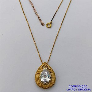 GARGANTILHA NO BRUTO PRONTO PARA O BANHO(CX106) - GARGANTILHA COM CORRENTE VENEZIANA 45CM + EXTENSOR COM PINGENTE ZIRCÔNIA 10X14MM - PESO 7,5GR - COMPOSIÇÃO: LATÃO / ZIRCÔNIA - BRU14101
