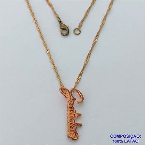 GARGANTILHA NO BRUTO PRONTO PARA O BANHO - GARGANTILHA COM CORRENTE SINGAPURA 45CM COM PINGENTE GRATIDÃO 27MM - PESO 3,3GR - COMPOSIÇÃO: 100% LATÃO - BRU14102