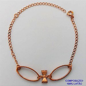 PULSEIRA NO BRUTO PRONTO PARA O BANHO(CX107) - PULSEIRA COM DETALHES VAZADOS E LACINHO -  TAMANHO: 16CM + EXTENSOR - PESO 3,5GR - COMPOSIÇÃO: 100% LATÃO - BRU14103