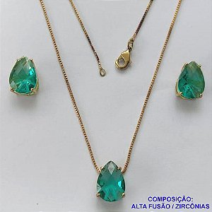 CONJUNTO NO BRUTO PRONTO PARA O BANHO - (CX.118)  CORRENTE VENEZIANA 45CM - BRINCOS DE PINO E PINGENTES COM BASE EM ALTA FUSÃO E PEDRAS EM ZIRCÔNIAS 10X14MM AZUL - PESO 7,4GR - BRU14137