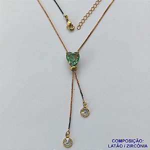 GARGANTILHA NO BRUTO PRONTO PARA O BANHO - CORRENTE GRAVATINHA VENEZIANA 45CM - COM PINGENTE COM BASE EM ALTA FUSÃO E PEDRA EM ZIRCÔNIA CORAÇÃO 10X10MM VERDE - PESO 4,1GR - BRU14141