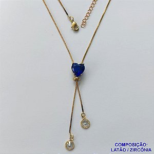 GARGANTILHA NO BRUTO PRONTO PARA O BANHO - CORRENTE GRAVATINHA VENEZIANA 45CM - COM PINGENTE COM BASE EM ALTA FUSÃO E PEDRA EM ZIRCÔNIA CORAÇÃO 10MM AZUL ESCURO - PESO 4,1GR - BRU14146