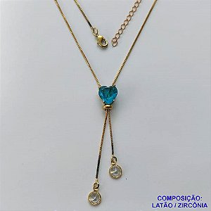 GARGANTILHA NO BRUTO PRONTO PARA O BANHO - CORRENTE GRAVATINHA VENEZIANA 45CM - COM PINGENTE COM BASE EM ALTA FUSÃO E PEDRA EM ZIRCÔNIA CORAÇÃO 10X10MM AZUL - PESO 4,1GR - BRU14148