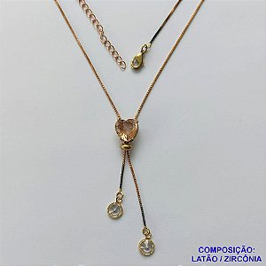 GARGANTILHA NO BRUTO PRONTO PARA O BANHO - CORRENTE GRAVATINHA VENEZIANA 45CM - COM PINGENTE COM BASE EM ALTA FUSÃO E PEDRA EM ZIRCÔNIA CORAÇÃO 10X10MM BEGE - PESO 4,1GR - BRU14149