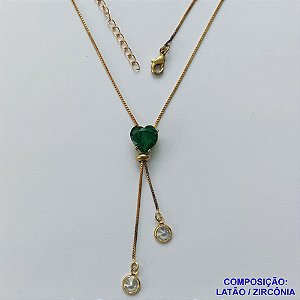 GARGANTILHA NO BRUTO PRONTO PARA O BANHO - CORRENTE GRAVATINHA VENEZIANA 45CM - COM PINGENTE COM BASE EM ALTA FUSÃO E PEDRA EM ZIRCÔNIA CORAÇÃO 10X10MM VERDE - PESO 4,1GR - BRU14150