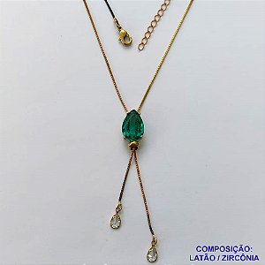 GARGANTILHA NO BRUTO PRONTO PARA O BANHO - (CX.118)  CORRENTE GRAVATINHA VENEZIANA 45CM - COM PINGENTE COM BASE EM ALTA FUSÃO E PEDRA EM ZIRCÔNIA 10x14MM VERDE - PESO 3GR - BRU14155