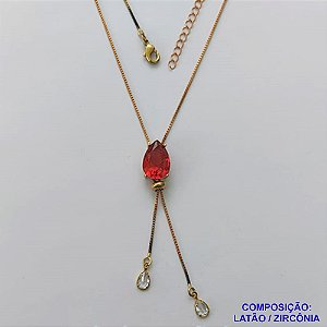 GARGANTILHA NO BRUTO PRONTO PARA O BANHO - (CX.118)  CORRENTE GRAVATINHA VENEZIANA 45CM - COM PINGENTE COM BASE EM ALTA FUSÃO E PEDRA EM ZIRCÔNIA 10x14MM VERMELHA - PESO 3GR - BRU14156