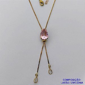 GARGANTILHA NO BRUTO PRONTO PARA O BANHO -(CX.118) CORRENTE GRAVATINHA VENEZIANA 45CM - COM PINGENTE COM BASE EM ALTA FUSÃO E PEDRA EM ZIRCÔNIA 10x14MM ROSA - PESO 3GR - BRU14162