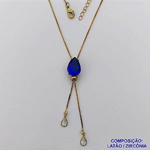 GARGANTILHA NO BRUTO PRONTO PARA O BANHO - (CX.118)  CORRENTE GRAVATINHA VENEZIANA 45CM - COM PINGENTE COM BASE EM ALTA FUSÃO E PEDRA EM ZIRCÔNIA 10x14MM AZUL ESCURO - PESO 3GR - BRU14164