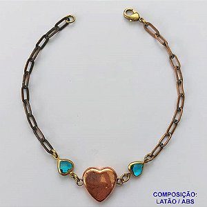 PULSEIRA NO BRUTO PRONTA PARA O BANHO(107) - PULSEIRA 19CM COM PINGENTE CORAÇÃO EM ABS E DOIS CORAÇÕES EM ACRÍLICOS - PESO 3,6GR - BRU14169