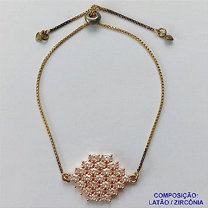 PULSEIRA NO BRUTO PRONTA PARA O BANHO(CX110) - PULSEIRA AJUSTÁVEL COM PINGENTE CRAVEJADO EM MICROS ZIRCÔNIAS - PESO 5,5GR - BRU14170
