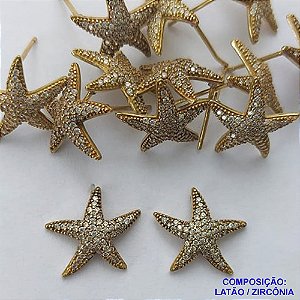BRINCO NO BRUTO PRONTO PARA O BANHO(CX110) - BRINCO DE PINO ESTRELA DO MAR CRAVEJADO EM ZIRCÔNIAS CRISTAIS 14MM - PESO 2GR - COMPOSIÇÃO: LATÃO / ZIRCÔNIA - BRU14190