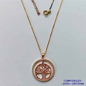 GARGANTILHA NO BRUTO PRONTO PARA O BANHO - (CX.50)  PINGENTE REDONDO ÁRVORE DA VIDA CRAVEJADA COM MICROS ZIRCÔNIAS 24MM - PESO 4,7GR - COMPOSIÇÃO: LATÃO / ZIRCÔNIA - BRU14194