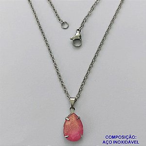 GARGANTILHA EM AÇO INOXIDÁVEL - (AÇO03) GARGANTILHA COM CORRENTE 50CM E PINGENTE EM RESINA ROSA COM BRILHOS 3X7MM - COMPOSIÇÃO: AÇO INOXIDÁVEL - AÇO1796