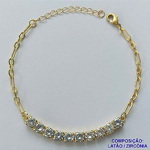 PULSEIRA NO BRUTO PRONTO PARA O BANHO - (CX108) PULSEIRA METADE CRAVEJADA EM ZIRCÔNIAS CRISTAL - LARGURA 1MM - PESO 5,0GR - BRU14195