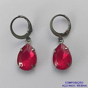 BRINCO EM AÇO INOXIDÁVEL - BRINCO ARGOLINHA DE PRESSÃO COM PINGENTE EM RESINA ROSA 3X7MM - COMPOSIÇÃO: AÇO INOXIDÁVEL - AÇO1803
