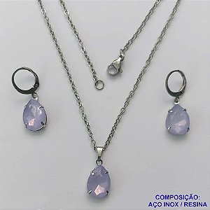 CONJUNTO EM AÇO INOXIDÁVEL - (AÇO03) GARGANTILHA COM CORRENTE 50CM E PINGENTE EM RESINA LILÁS 3X7MM - COMPOSIÇÃO: AÇO INOXIDÁVEL - AÇO1804