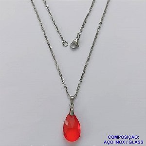 GARGANTILHA EM AÇO INOXIDÁVEL(CX108) - (AÇO03) GARGANTILHA COM CORRENTE 50CM E PINGENTE PEDRA GLASS VERMELHA 21X12MM - COMPOSIÇÃO: AÇO INOXIDÁVEL - AÇO1815