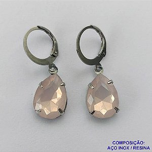 BRINCO EM AÇO INOXIDÁVEL - BRINCO ARGOLINHA DE PRESSÃO COM PINGENTE EM RESINA ROSE 3X7MM - COMPOSIÇÃO: AÇO INOXIDÁVEL - AÇO1818