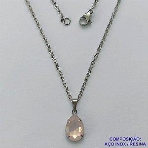 GARGANTILHA EM AÇO INOXIDÁVEL - (AÇO03) GARGANTILHA COM CORRENTE 50CM E PINGENTE EM RESINA ROSE 3X7MM - COMPOSIÇÃO: AÇO INOXIDÁVEL - AÇO1821
