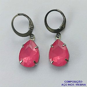 BRINCO EM AÇO INOXIDÁVEL - BRINCO ARGOLINHA DE PRESSÃO COM PINGENTE EM RESINA ROSA 3X7MM - COMPOSIÇÃO: AÇO INOXIDÁVEL - AÇO1829