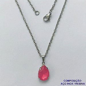 GARGANTILHA EM AÇO INOXIDÁVEL - (AÇO03) GARGANTILHA COM CORRENTE 50CM E PINGENTE EM RESINA ROSA 3X7MM - COMPOSIÇÃO: AÇO INOXIDÁVEL - AÇO1833