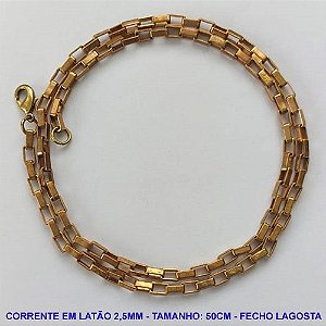 CORRENTE NO BRUTO PRONTO PARA O BANHO - CORRENTE 50CM -  LARGURA 2,5MM COM FECHO LAGOSTA - PESO 19,4GR - BRU14212