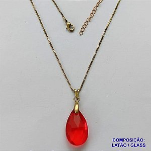 GARGANTILHA NO BRUTO PRONTA PARA O BANHO CORRENTE VENEZIANA DE 45CM (CX.49)  PINGENTE PEDRA GLASS VERMELHA 21X12MM  - PESO TOTAL 6,1GR  - BRU14227