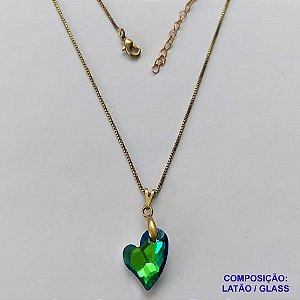 GARGANTILHA NO BRUTO PRONTA PARA O BANHO(CX113) CORRENTE VENEZIANA DE 45CM PINGENTE PEDRA GLASS ESVERDEADA 13X11MM  - PESO TOTAL 3,8GR  - BRU14228