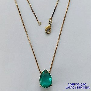 GARGANTILHA NO BRUTO PRONTO PARA O BANHO - CORRENTE VENEZIANA 45CM E  PINGENTE DE  ZIRCÔNIA VERDE COM BASE EM ALTA FUSÃO  - TAMANHO 10X14 - PESO TOTAL 3,7GR -  BRU14231
