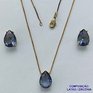 CONJUNTO NO BRUTO PRONTO PARA O BANHO - CORRENTE VENEZIANA 45CM E  PINGENTE DE  ZIRCÔNIA LILÁS COM BASE EM ALTA FUSÃO E BRINCO EM ZIRCÔNIA LILÁS BASE ALTA FUSÃO - TAMANHO 10X14 - PESO TOTAL 8,6GR -  BRU14234