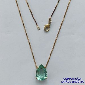 GARGANTILHA NO BRUTO PRONTO PARA O BANHO - CORRENTE VENEZIANA 45CM E  PINGENTE DE  ZIRCÔNIA VERDE COM BASE EM ALTA FUSÃO  - TAMANHO 10X14 - PESO TOTAL 3,7GR -  BRU14239