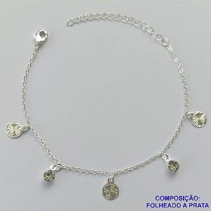 PULSEIRA FOLHEADA A PRATA COM 50 MILÉSIMOS + VERNIZ DIAMOND - PULSEIRA BOLINHAS LISAS COM STRASS- TAMANHO: 16CM + EXTENSOR E  FECHO LAGOSTA PRA188