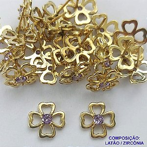BRINCO NO BRUTO PRONTO PARA O BANHO (CX109)(BX001206C022) - BRINCO DE PINO FLOR COM ZIRCÔNIA LILÁS - TAMANHO 12MM - PESO TOTAL DO PAR 1.8GR - BRU104208