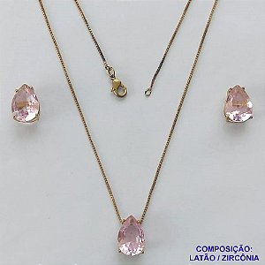 CONJUNTO NO BRUTO PRONTO PARA O BANHO - CORRENTE VENEZIANA 45CM E  PINGENTE DE  ZIRCÔNIA ROSA COM BASE EM ALTA FUSÃO E BRINCO EM ZIRCÔNIA ROSA BASE ALTA FUSÃO - TAMANHO 10X14 - PESO TOTAL 8,6GR -  BRU14248