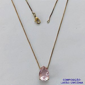 GARGANTILHA NO BRUTO PRONTO PARA O BANHO - CORRENTE VENEZIANA 45CM E  PINGENTE DE  ZIRCÔNIA ROSA COM BASE EM ALTA FUSÃO  - TAMANHO 10X14 - PESO TOTAL 3,7GR -  BRU14249