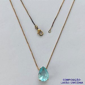 GARGANTILHA NO BRUTO PRONTO PARA O BANHO - CORRENTE VENEZIANA 45CM E  PINGENTE DE  ZIRCÔNIA AZUL CLARA COM BASE EM ALTA FUSÃO  - TAMANHO 10X14 - PESO TOTAL 3,7GR -  BRU14253