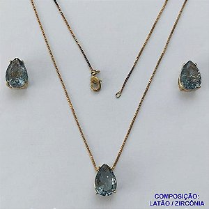 CONJUNTO NO BRUTO PRONTO PARA O BANHO - CORRENTE VENEZIANA 45CM E  PINGENTE DE  ZIRCÔNIA FUMÊ COM BASE EM ALTA FUSÃO E BRINCO EM ZIRCÔNIA FUMÊ  BASE ALTA FUSÃO - TAMANHO 10X14 - PESO TOTAL 8,6GR -  BRU14256