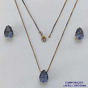 CONJUNTO NO BRUTO PRONTO PARA O BANHO - CORRENTE VENEZIANA 45CM E  PINGENTE DE  ZIRCÔNIA FUSION LILÁS COM BASE EM ALTA FUSÃO E BRINCO EM ZIRCÔNIA FUSION LILÁS BASE ALTA FUSÃO - TAMANHO 10X14 - PESO TOTAL 8,6GR -  BRU14257