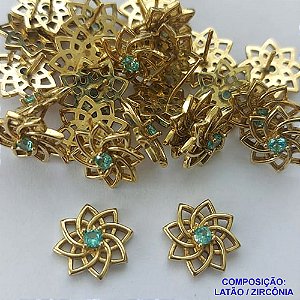 BRINCO NO BRUTO PRONTO PARA O BANHO (CX109)(BX001233 C037) - BRINCO DE PINO FLOR COM ZIRCÔNIA AZUL - TAMANHO 12MM - PESO TOTAL DO PAR 1.8GR - BRU14262
