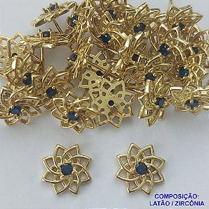 BRINCO NO BRUTO PRONTO PARA O BANHO (CX109)(BX001233 C001) - BRINCO DE PINO FLOR COM ZIRCÔNIA AZUL ESCURA- TAMANHO 12MM - PESO TOTAL DO PAR 1.8GR - BRU14263