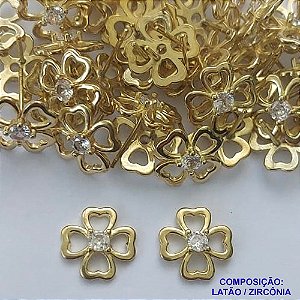 BRINCO NO BRUTO PRONTO PARA O BANHO (CX109)(BX001208W) - BRINCO DE PINO FLOR COM ZIRCÔNIA CRISTAL - TAMANHO 12MM - PESO TOTAL DO PAR 1.8GR - BRU104264