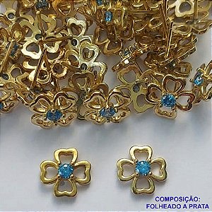 BRINCO NO BRUTO PRONTO PARA O BANHO (CX109)(BX001208C296) - BRINCO DE PINO FLOR COM ZIRCÔNIA AZUL- TAMANHO 10MM - PESO TOTAL DO PAR 1.0GR - BRU104267