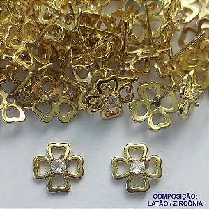 BRINCO NO BRUTO PRONTO PARA O BANHO (CX109)(BX001208W) - BRINCO DE PINO FLOR COM ZIRCÔNIA CRISTAL- TAMANHO 10MM - PESO TOTAL DO PAR 1.0GR - BRU104268