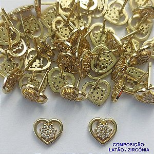 BRINCO NO BRUTO PRONTO PARA O BANHO (CX109)(BX000244W) - BRINCO DE PINO CORAÇÃO COM MICRO ZIRCÔNIAS CRISTAL- TAMANHO 8MM - PESO TOTAL DO PAR 1,0GR - BRU104270